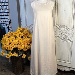 Rachel Zoe Cream Crochet Details Linen Blend  Neutral Maxi Dress